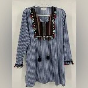 Velzera Blue and White Boho Dress Or Tunic 1XL